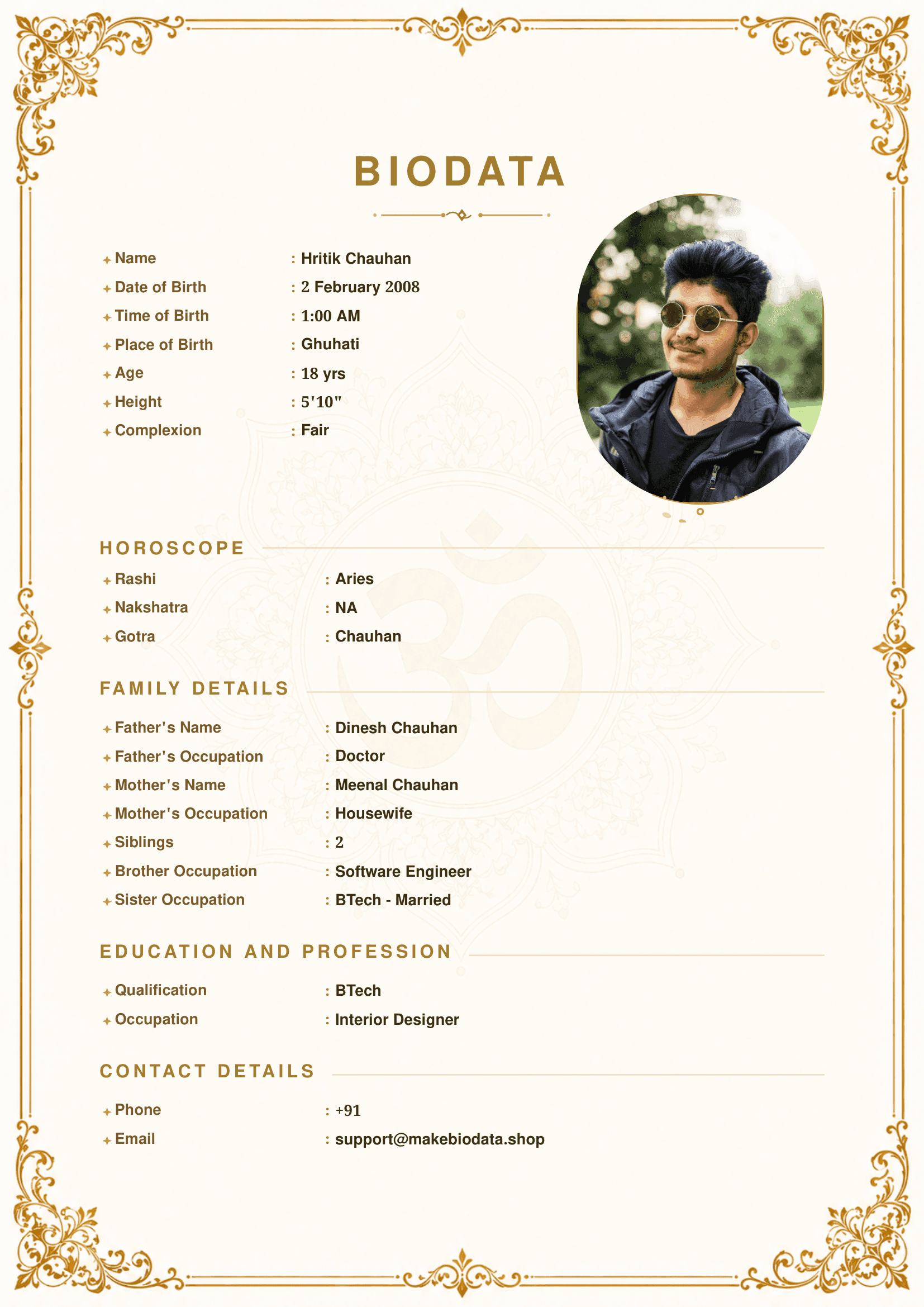 Ivory Om Mandala marriage biodata template preview