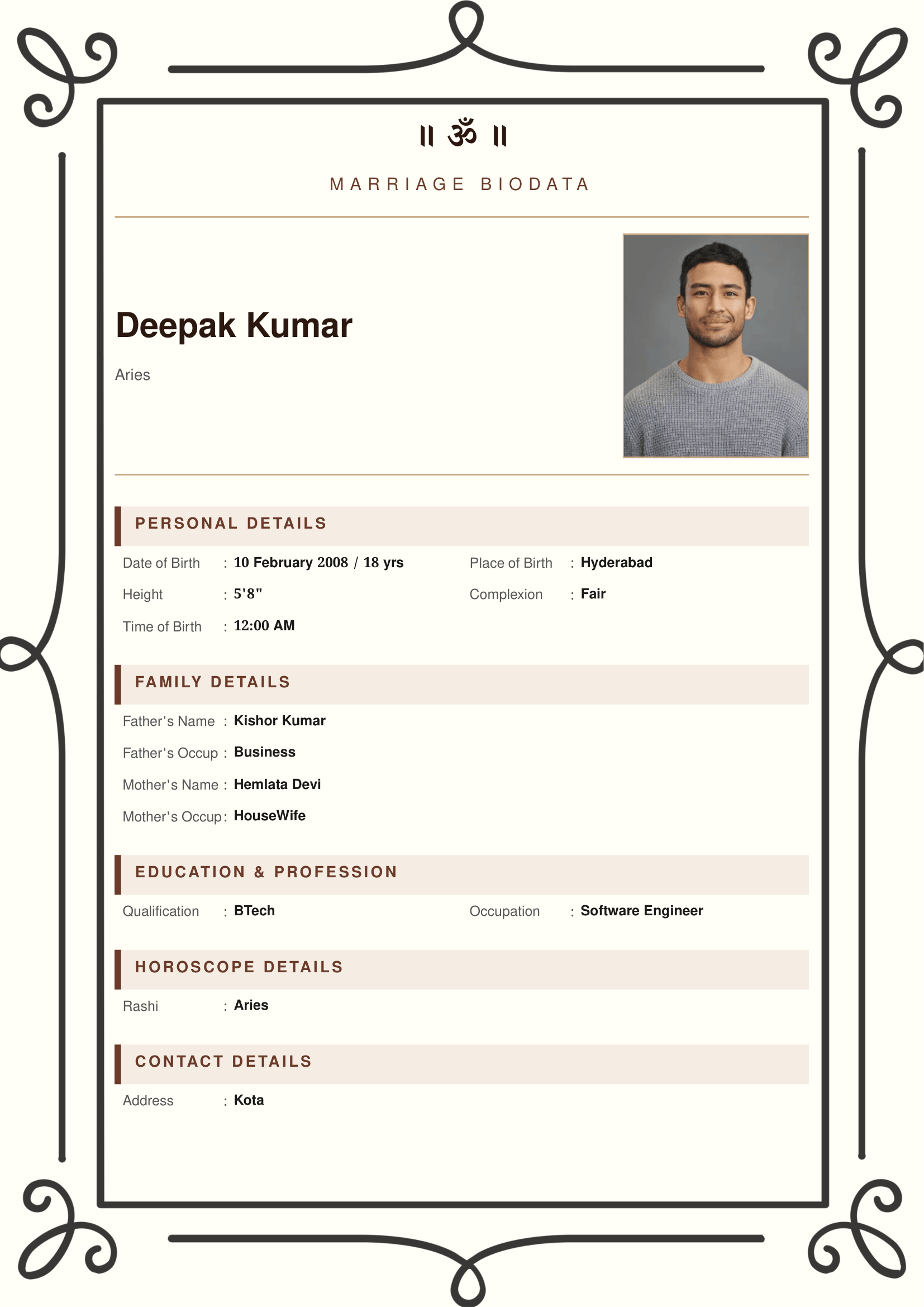 Decorative Border marriage biodata template preview