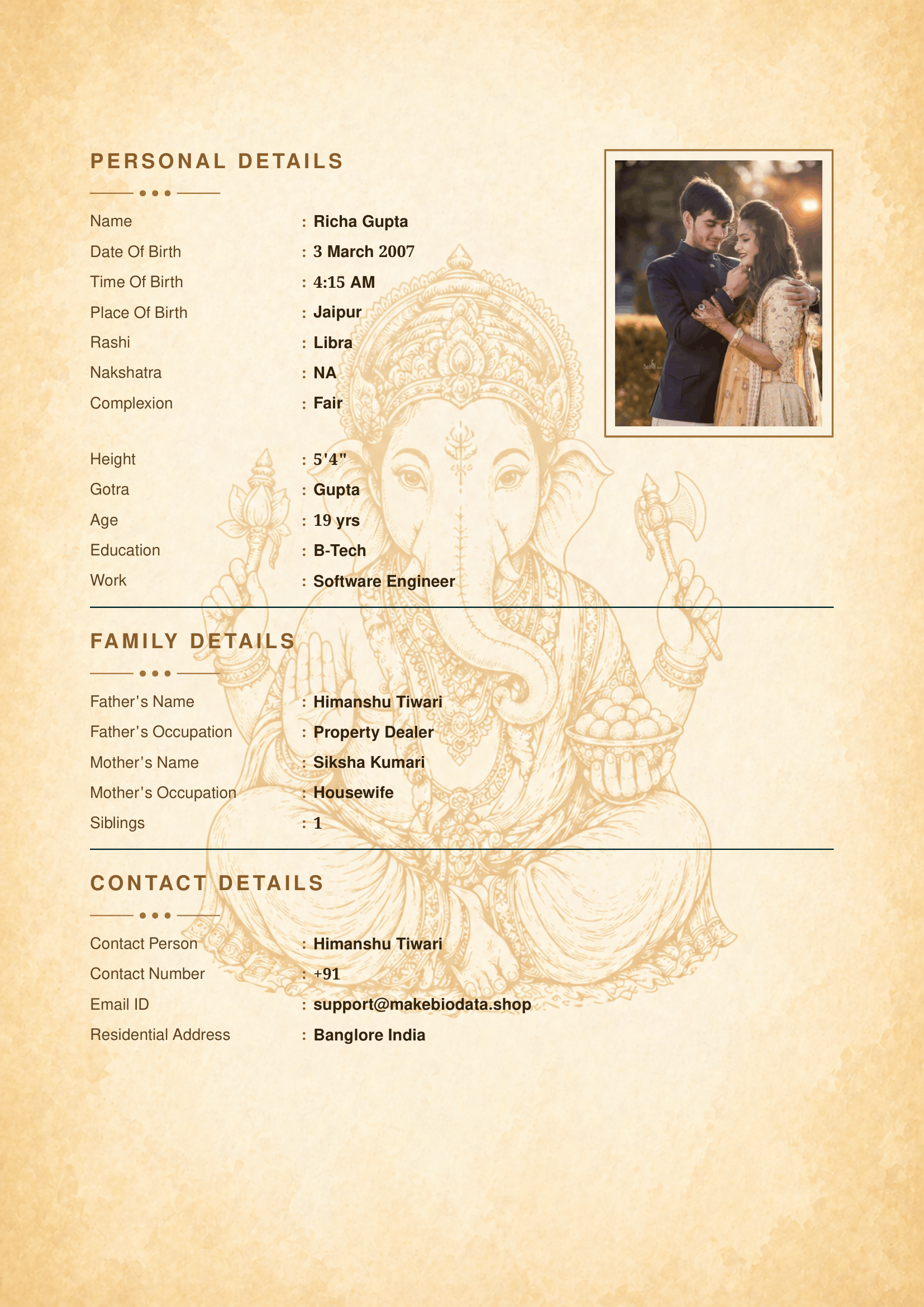Ganesh Ji marriage biodata template preview