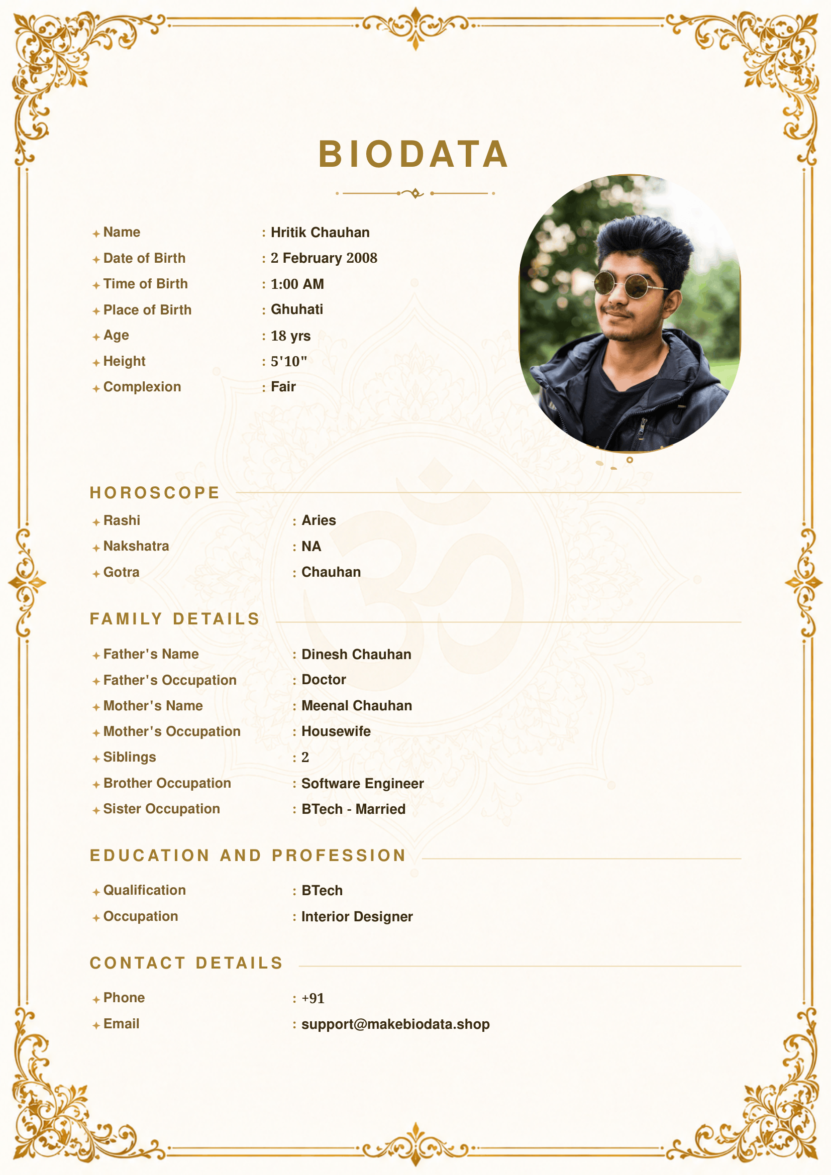 Ivory Om Mandala marriage biodata template preview