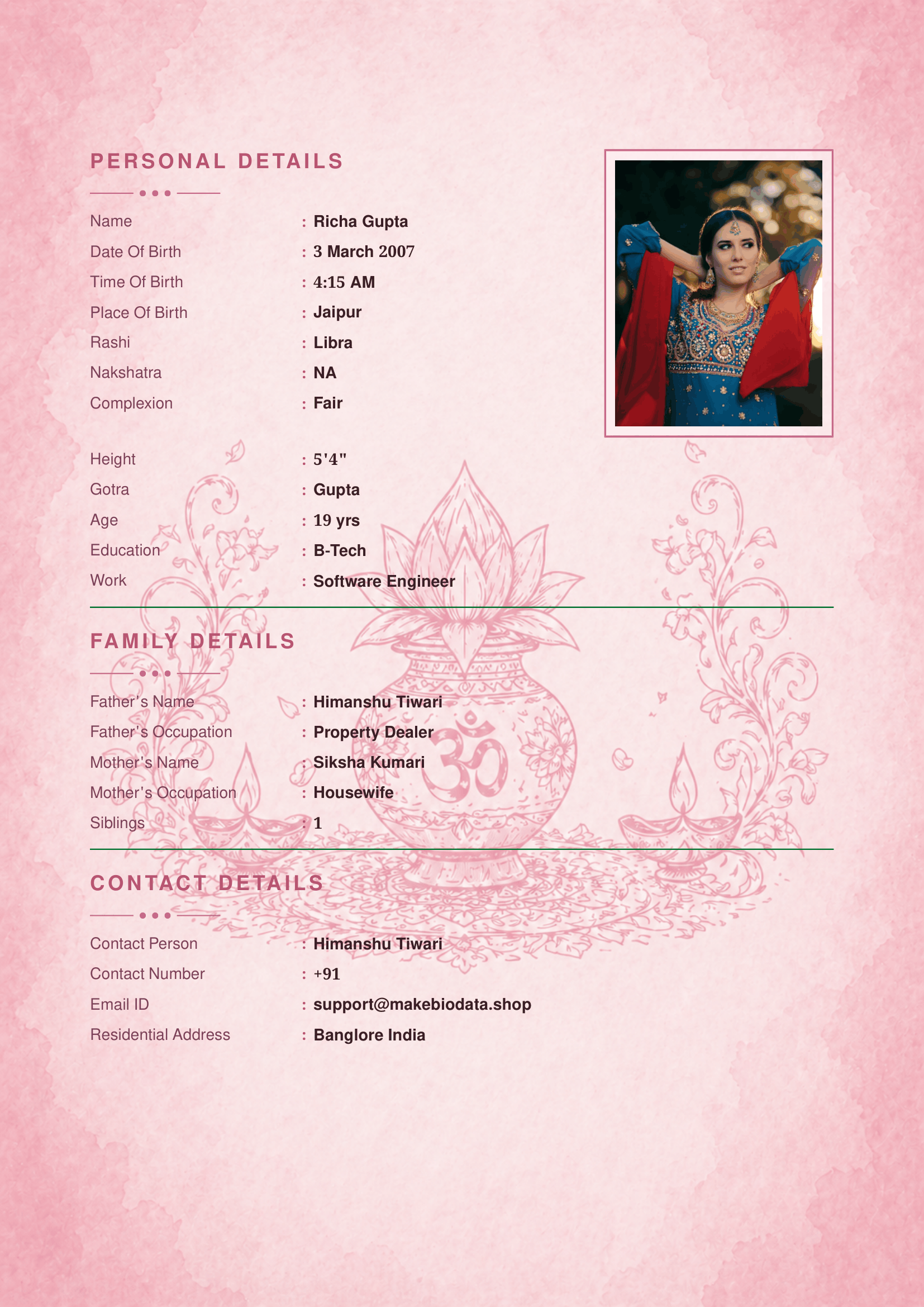 Kalash marriage biodata template preview