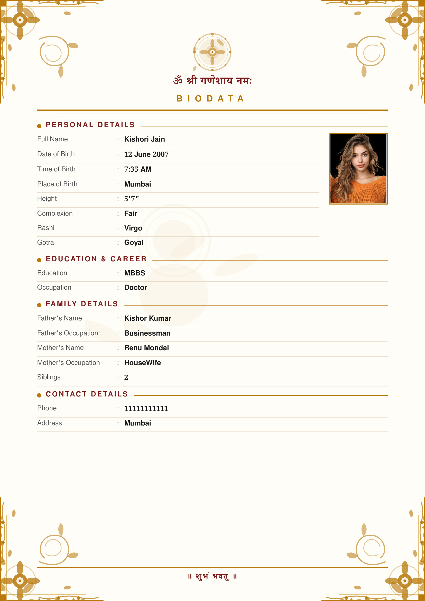 Royal Ornate Classic marriage biodata template preview