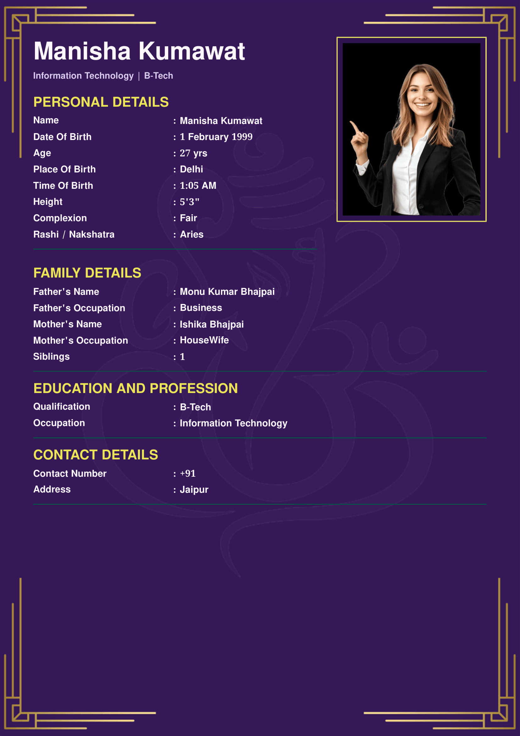 Royal Purple marriage biodata template preview