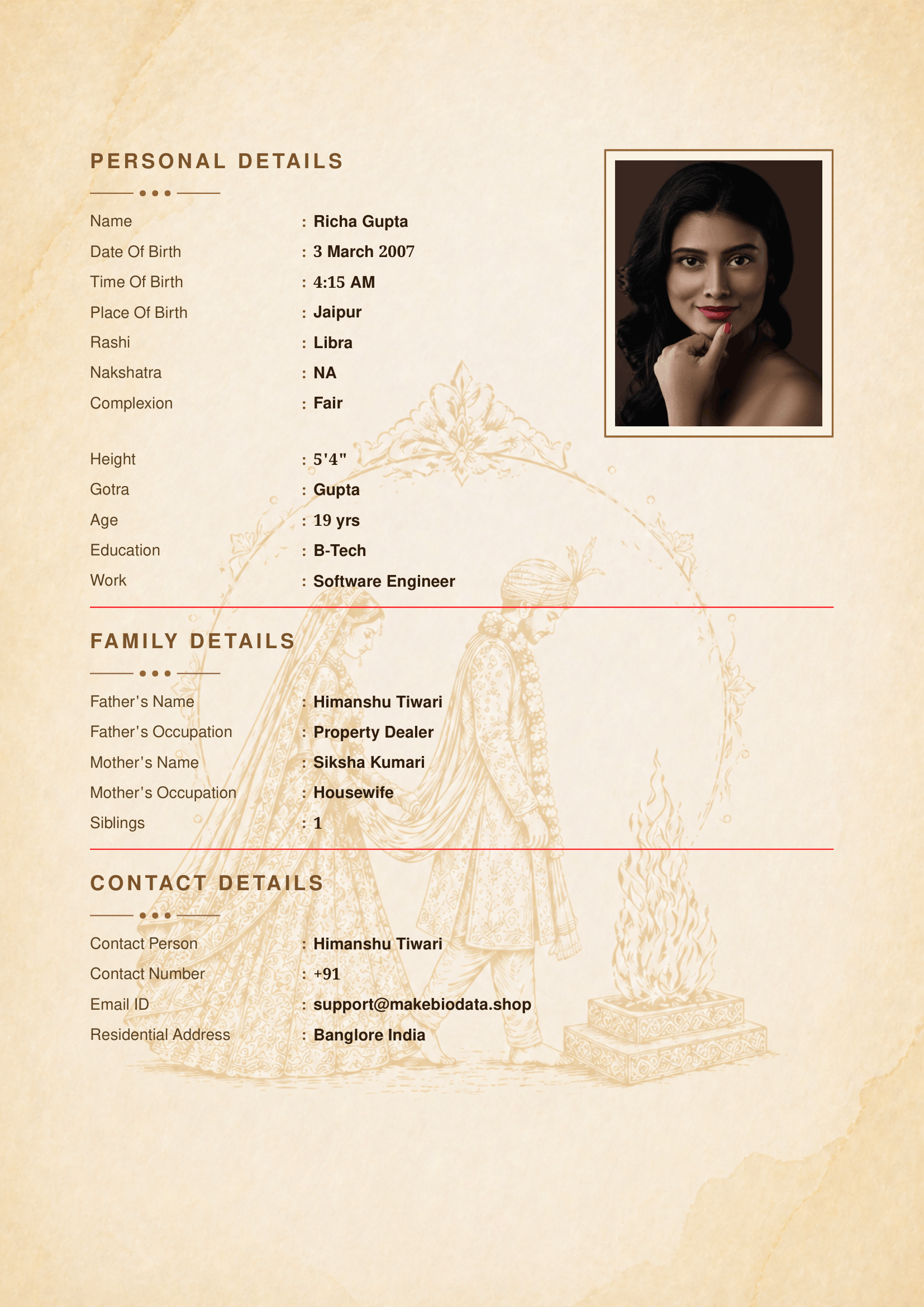 Taking Rounds marriage biodata template preview